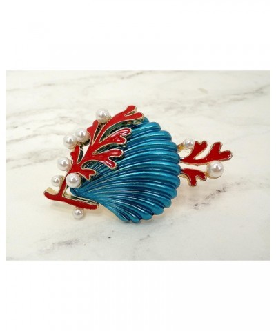 Colorful sea shell pin brooch made with blue and red enamel colors and white pearls. Fashion ocean theme pin. 981 0 $10.79 Br...