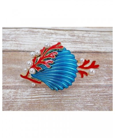 Colorful sea shell pin brooch made with blue and red enamel colors and white pearls. Fashion ocean theme pin. 981 0 $10.79 Br...