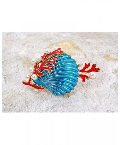 Colorful sea shell pin brooch made with blue and red enamel colors and white pearls. Fashion ocean theme pin. 981 0 $10.79 Br...