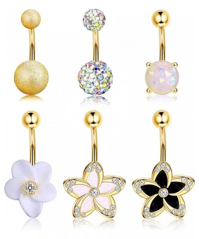 Belly Button Rings Surgical Stainless Steel Belly Rings for Women Girls Body Piercing with Gold Plated Brass Flower Gold $9.7...