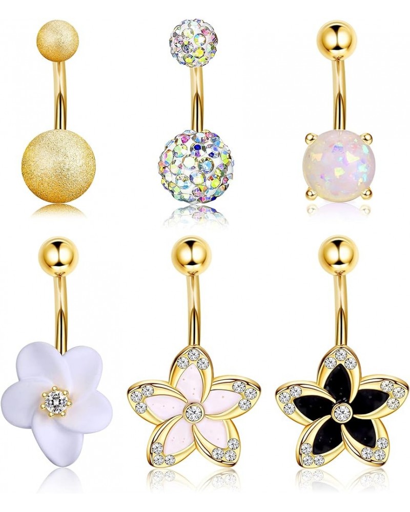 Belly Button Rings Surgical Stainless Steel Belly Rings for Women Girls Body Piercing with Gold Plated Brass Flower Gold $9.7...