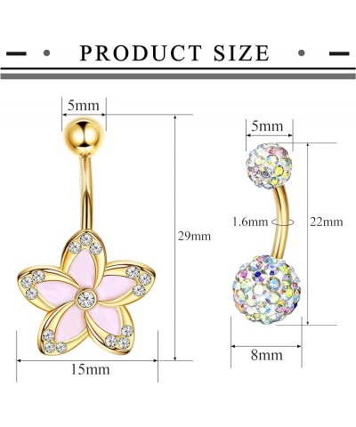 Belly Button Rings Surgical Stainless Steel Belly Rings for Women Girls Body Piercing with Gold Plated Brass Flower Gold $9.7...