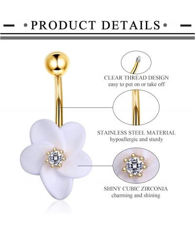 Belly Button Rings Surgical Stainless Steel Belly Rings for Women Girls Body Piercing with Gold Plated Brass Flower Gold $9.7...