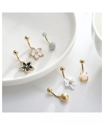 Belly Button Rings Surgical Stainless Steel Belly Rings for Women Girls Body Piercing with Gold Plated Brass Flower Gold $9.7...