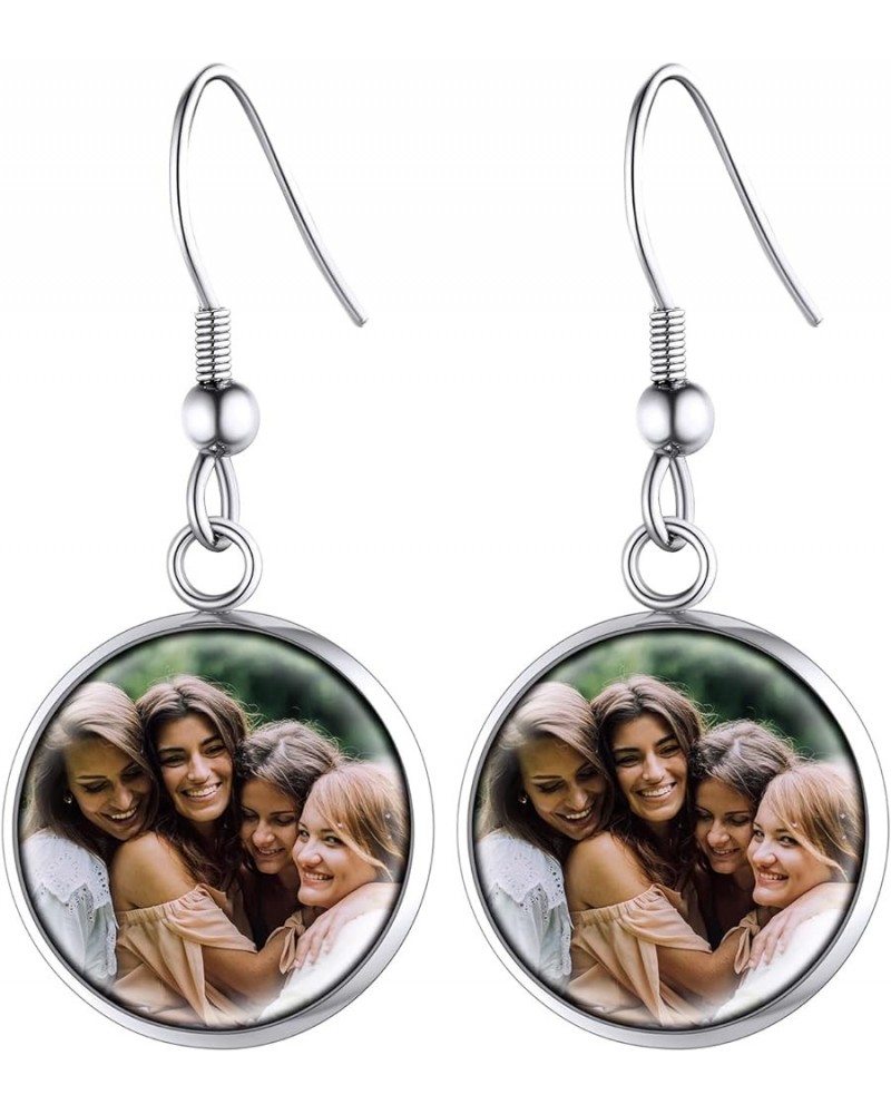 Personalized Photo Earrings, Womens Customized Memorial Picture Printed Eearring (with Gift Wrapped) 01-round drop-silver $14...