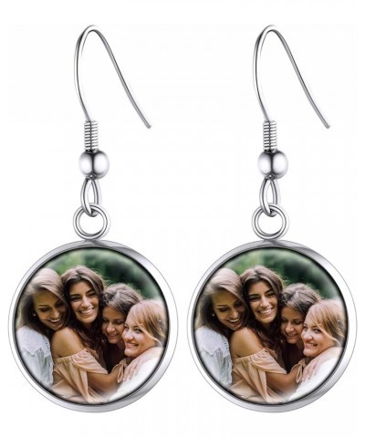 Personalized Photo Earrings, Womens Customized Memorial Picture Printed Eearring (with Gift Wrapped) 01-round drop-silver $14...