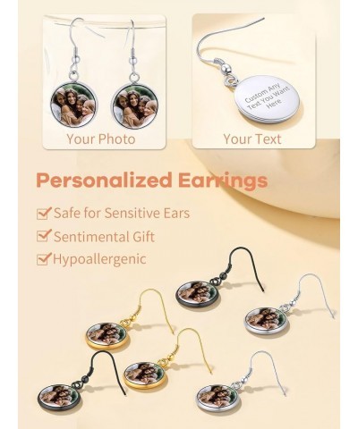 Personalized Photo Earrings, Womens Customized Memorial Picture Printed Eearring (with Gift Wrapped) 01-round drop-silver $14...