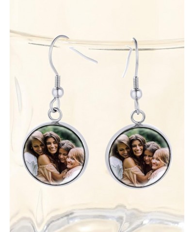 Personalized Photo Earrings, Womens Customized Memorial Picture Printed Eearring (with Gift Wrapped) 01-round drop-silver $14...