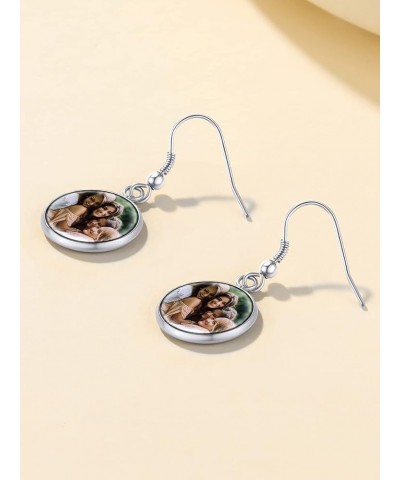 Personalized Photo Earrings, Womens Customized Memorial Picture Printed Eearring (with Gift Wrapped) 01-round drop-silver $14...