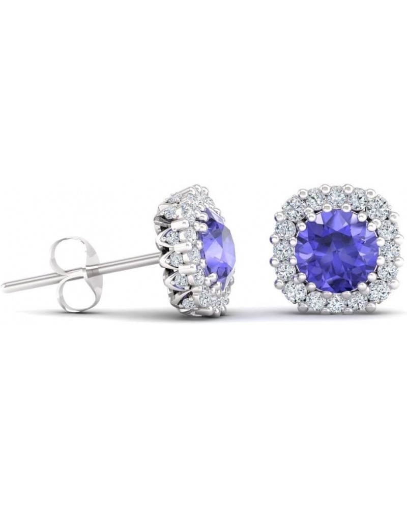 Natural and Certified Gemstone and Diamonds Halo Earrings in 14K Solid Gold | 1.34 Carat Earrings for Women Tanzanite 14K Whi...