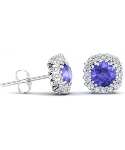 Natural and Certified Gemstone and Diamonds Halo Earrings in 14K Solid Gold | 1.34 Carat Earrings for Women Tanzanite 14K Whi...