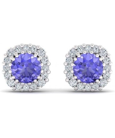 Natural and Certified Gemstone and Diamonds Halo Earrings in 14K Solid Gold | 1.34 Carat Earrings for Women Tanzanite 14K Whi...