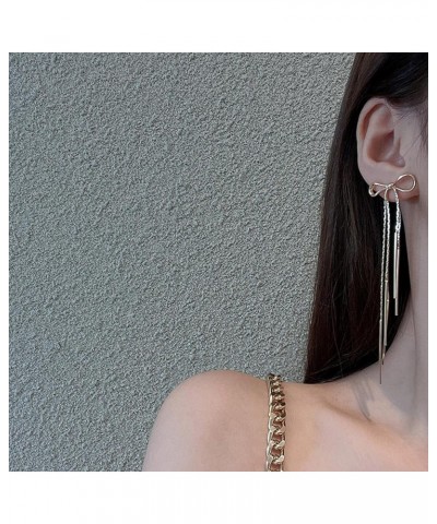 Gold Bow Earrings Long Chain Bow Dangle Drop Tassel Earrings for Women Girls Snake Chain Ribbon BowKnot Dangle Earrings Weddi...