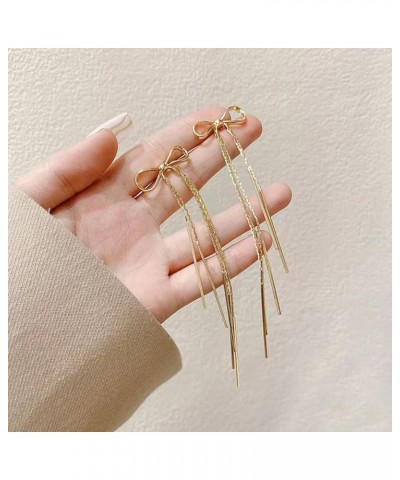 Gold Bow Earrings Long Chain Bow Dangle Drop Tassel Earrings for Women Girls Snake Chain Ribbon BowKnot Dangle Earrings Weddi...