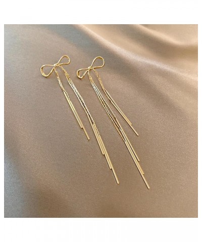 Gold Bow Earrings Long Chain Bow Dangle Drop Tassel Earrings for Women Girls Snake Chain Ribbon BowKnot Dangle Earrings Weddi...