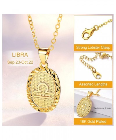 Gold Plated Zodiac Sign Pendant Necklace for Women Mens 12 Constellation Astrology Horoscope Medallion Pendant 20 Inch 01.Lib...