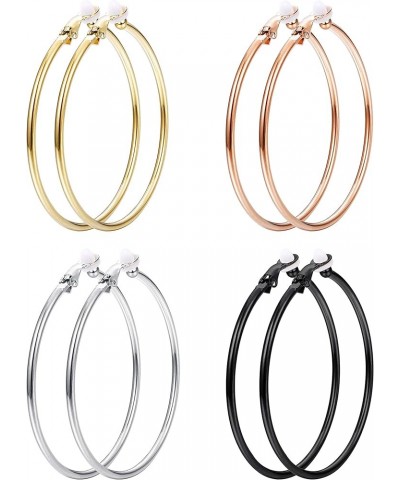 Clip On Hoop Earrings for Women Silver Tone Gold Tone Rose Gold Tone Black Unpierced Hoop Earrings Non-pierced 60.0 Millimete...