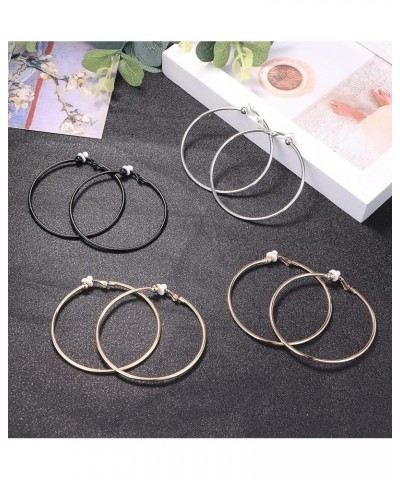 Clip On Hoop Earrings for Women Silver Tone Gold Tone Rose Gold Tone Black Unpierced Hoop Earrings Non-pierced 60.0 Millimete...