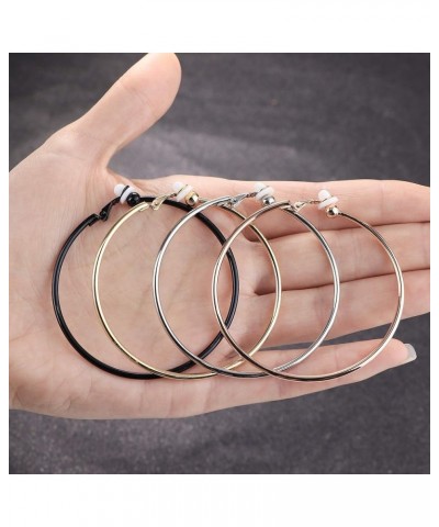 Clip On Hoop Earrings for Women Silver Tone Gold Tone Rose Gold Tone Black Unpierced Hoop Earrings Non-pierced 60.0 Millimete...