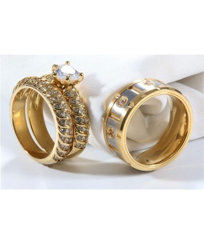 2 Rings Couple Rings Bridal Sets Yellow Gold Plated Heart Cz Womens Wedding Ring Sets Titanium Steel Man Wedding Bands Gold w...