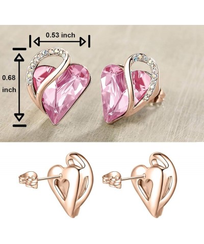 18K Rose Gold Plated Love Heart Stud Earrings with Healing Stone Crystal Jewelry Gifts for Women Romantic Love Healing Stone ...