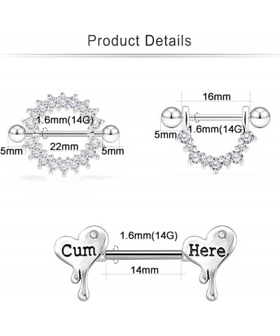 14G Nipple Rings Chain Nipple Piercing Jewelry Stainless Steel Nipple Tongue Ring Barbell Piercing Jewelry for Women 14mm Sil...