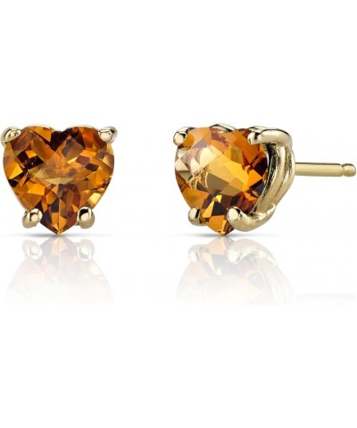 Solid 14K Yellow Gold Citrine Heart Stud Earrings for Women, Genuine Gemstone Birthstone Classic Solitaire Studs, 6mm, 1.50 C...