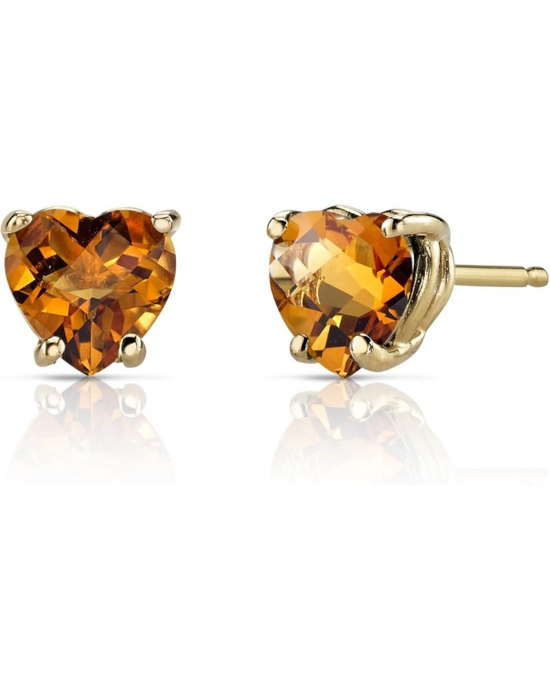 Solid 14K Yellow Gold Citrine Heart Stud Earrings for Women, Genuine Gemstone Birthstone Classic Solitaire Studs, 6mm, 1.50 C...