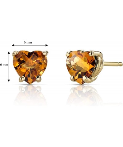 Solid 14K Yellow Gold Citrine Heart Stud Earrings for Women, Genuine Gemstone Birthstone Classic Solitaire Studs, 6mm, 1.50 C...