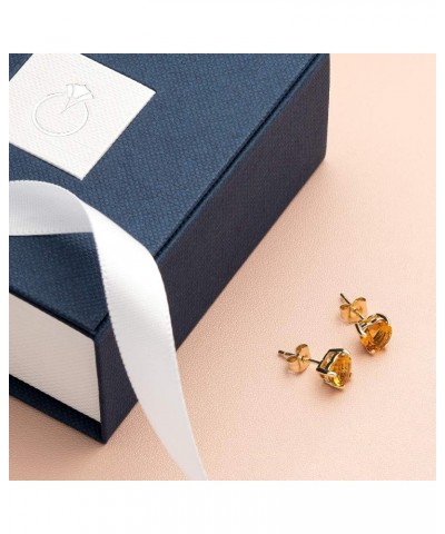 Solid 14K Yellow Gold Citrine Heart Stud Earrings for Women, Genuine Gemstone Birthstone Classic Solitaire Studs, 6mm, 1.50 C...