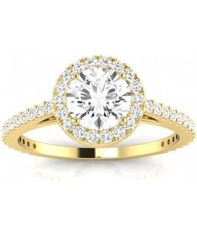 1 Carat t.w. Round Classic Halo Style Pave Set Round Shape Diamond Engagement Ring H-I I2 Clarity Center Stones. Yellow Gold ...