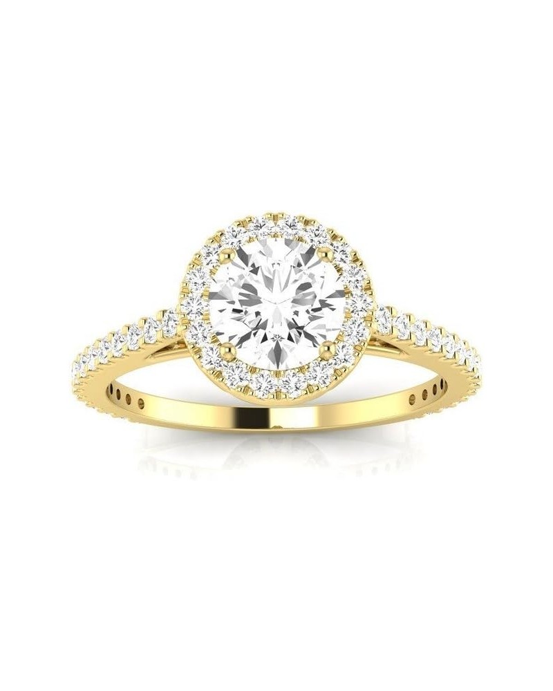 1 Carat t.w. Round Classic Halo Style Pave Set Round Shape Diamond Engagement Ring H-I I2 Clarity Center Stones. Yellow Gold ...