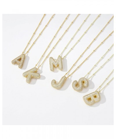 A-Z Bubble Letter Necklace Gold Balloon Initial Necklaces Rhinestone Letter Pendant Necklaces for Women Trendy Y $5.69 Necklaces