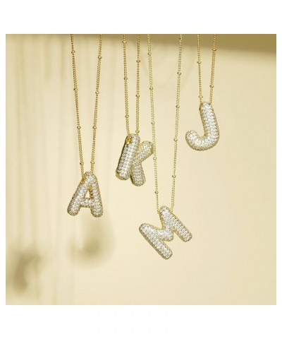 A-Z Bubble Letter Necklace Gold Balloon Initial Necklaces Rhinestone Letter Pendant Necklaces for Women Trendy Y $5.69 Necklaces