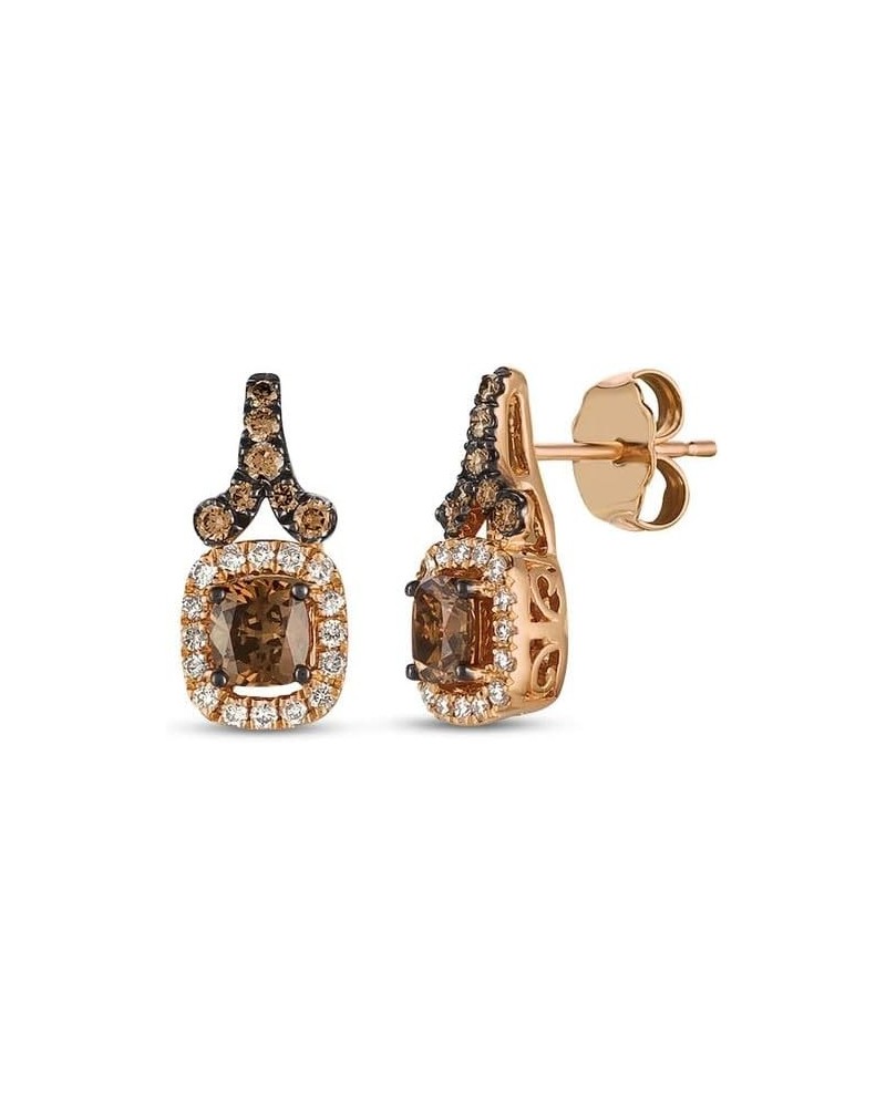 3 CT Cushion Shape Simulated Brown Chocolate and White Diamond Halo Wedding Engagement Drop Earrings In 14K Rose Gold Plated ...