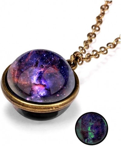 Galaxy Planet Pendant Necklace Glow in Dark Double Side Glass Crystal Ball Moon Earth Astronomy Universe Necklace Luminios Ge...