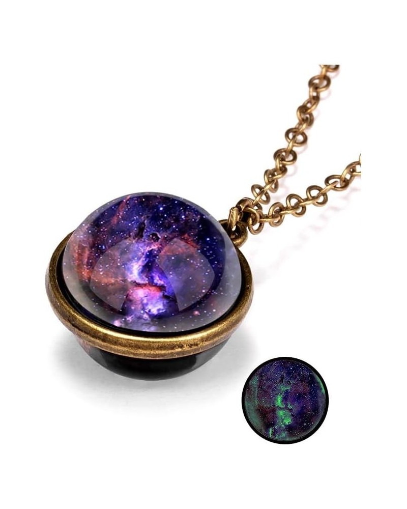 Galaxy Planet Pendant Necklace Glow in Dark Double Side Glass Crystal Ball Moon Earth Astronomy Universe Necklace Luminios Ge...