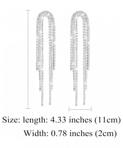 Rhinestone Long Tassel Earrings for Women Sparkly Silver Dangle Earrings CZ Long Chandelier Sparkly Fringe Drop Dangle Bridal...