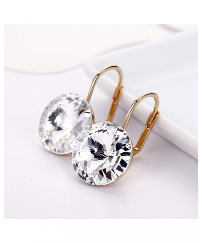 Austrian Crystal Round Drop Earrings for Women 14K Gold Plated Hypoallergenic Leverback Hoop Earrings White $11.52 Earrings