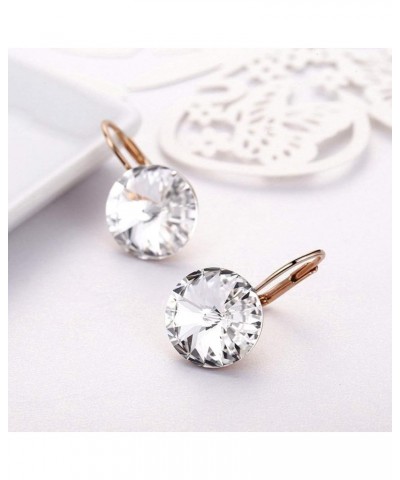 Austrian Crystal Round Drop Earrings for Women 14K Gold Plated Hypoallergenic Leverback Hoop Earrings White $11.52 Earrings