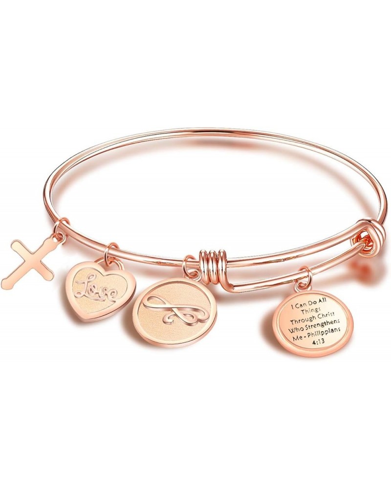 Christian Bracelet I Can Do All Things Through Christ Who Strengthens Me Philippians 4:13 Expandable Rose Gold Bangle Religio...