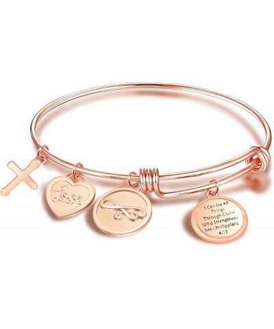 Christian Bracelet I Can Do All Things Through Christ Who Strengthens Me Philippians 4:13 Expandable Rose Gold Bangle Religio...