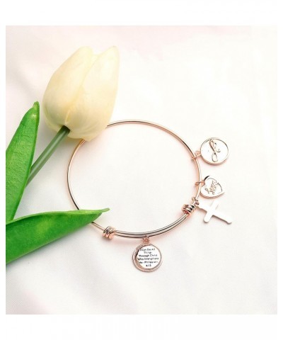 Christian Bracelet I Can Do All Things Through Christ Who Strengthens Me Philippians 4:13 Expandable Rose Gold Bangle Religio...