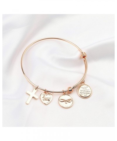 Christian Bracelet I Can Do All Things Through Christ Who Strengthens Me Philippians 4:13 Expandable Rose Gold Bangle Religio...