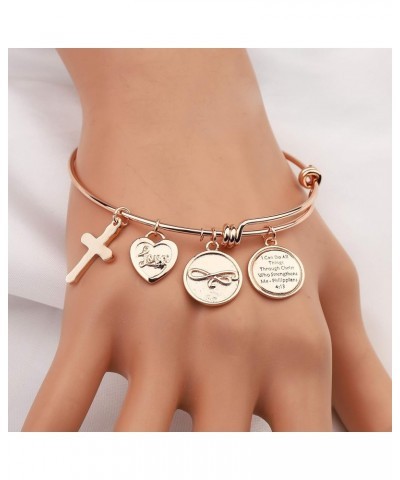 Christian Bracelet I Can Do All Things Through Christ Who Strengthens Me Philippians 4:13 Expandable Rose Gold Bangle Religio...