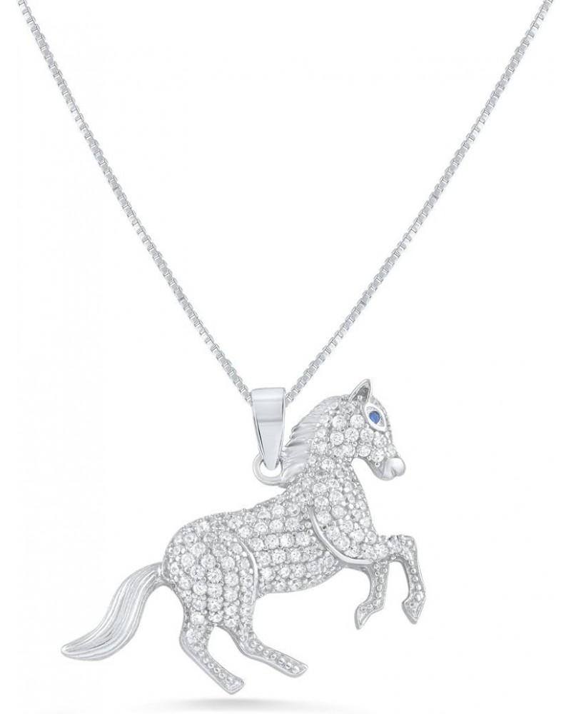 Sterling Silver Cz Running Stallion Horse Necklace for Adult Womens and Teen Girls $22.77 Necklaces