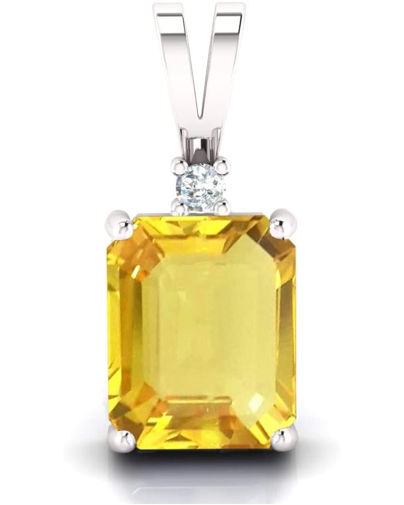 Natural Certified Fine Jewelry 4.75 Carat Astrological Yellow Sapphire And American Diamond Pendant Necklace Birthstone 925 S...