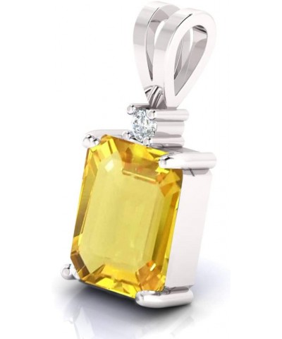 Natural Certified Fine Jewelry 4.75 Carat Astrological Yellow Sapphire And American Diamond Pendant Necklace Birthstone 925 S...