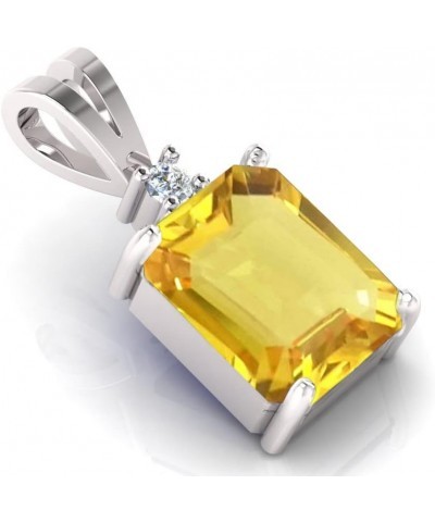 Natural Certified Fine Jewelry 4.75 Carat Astrological Yellow Sapphire And American Diamond Pendant Necklace Birthstone 925 S...