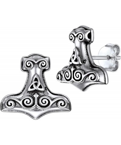 Norse Viking Jewelry Sterling Silver/Stainless Steel Stud Earrings Celtic Wolf/Thors Hammer Studs for Women Men 06. Sterling ...